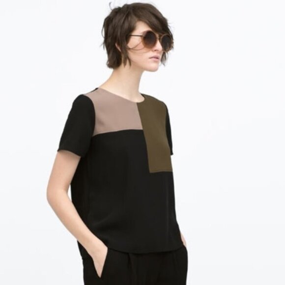 Zara Black Colour Block Top size medium - Picture 1 of 12